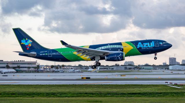 Airbus A330-300 (PR-AIV) - Azul A330 landing on runway 10R on a early Saturday morning.