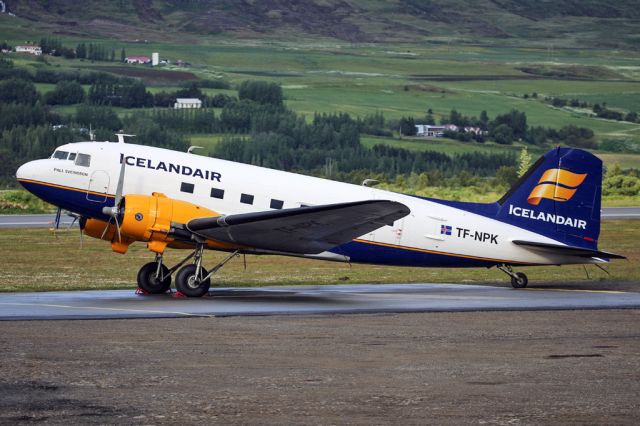 Douglas DC-3 (TF-NPK) - The Icelandair historical flight DC-3 parked outside the hangars at Akureyri