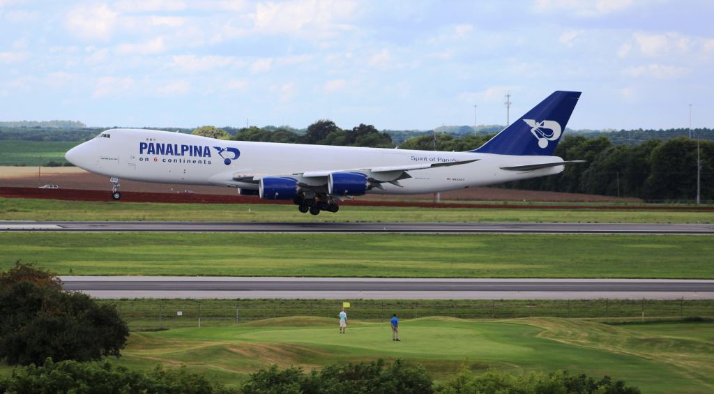 BOEING 747-8 (N850GT) - Panalpinas Boeing 747-800 about to touchdown on Runway 18R @ Huntsville International - August 15, 2016...