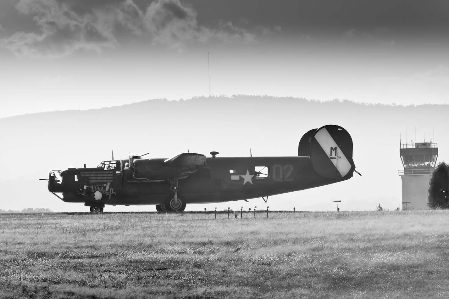 Consolidated B-24 Liberator (N224J) - B-24J Liberator holding short for Rwy 24 as the 2010 Wings of Freedom Tour - www.collingsfoundation.org - makes a scheduled appearance at The Hickory Aviation Museum. 23-Oct-2010