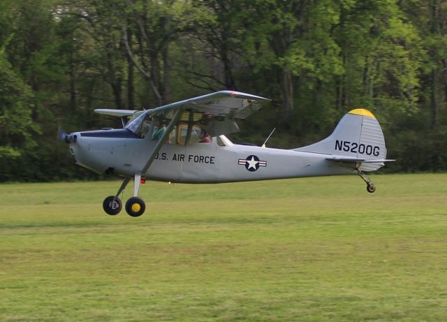 N5200G — - A Cessna L-19 / 305A arriving Moontown Airport, Brownsboro, AL, during the EAA 190 Breakfast Fly-In - April 15, 2017. 