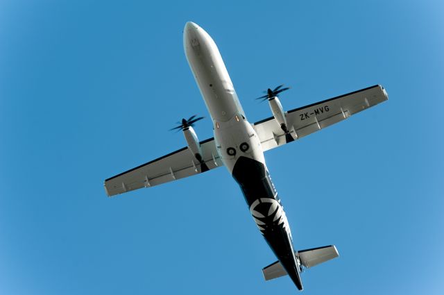 ATR ATR-72 (ZK-MVG) - At NZCH under the center line as ATR 72-212A ZK-MVG operating as "Mount Cook 5023" climbs away from Runway 02 in the late afternoon sunshine on the way to Dunedin.