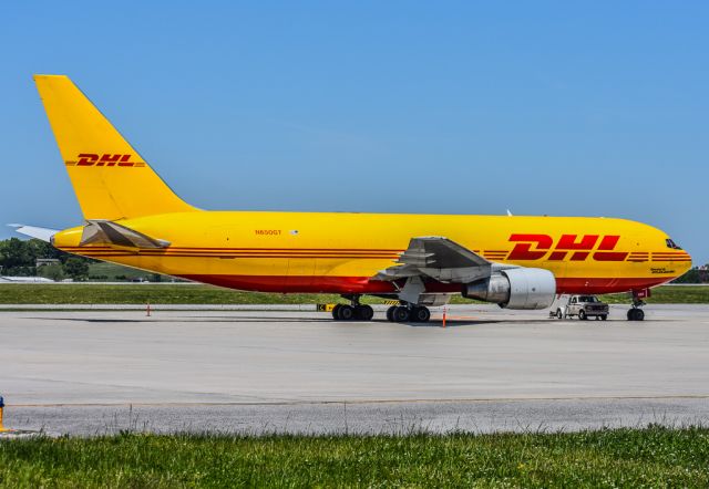 BOEING 767-200 (N650GT) - DHL 762 at the diversion ramp after I am guessing a maintenance problem last night in its flight  from KGSO to a place unknown, because it ended up in front of my eyes!