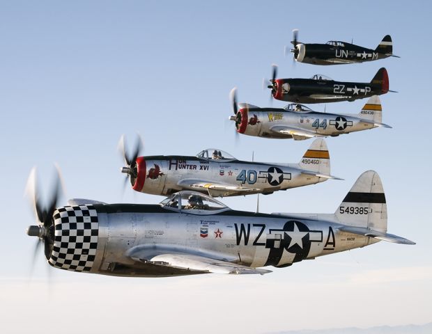 NX47DF — - Alan Wojciak flying lead in a formation of Republic P-47D Thunderbolts.