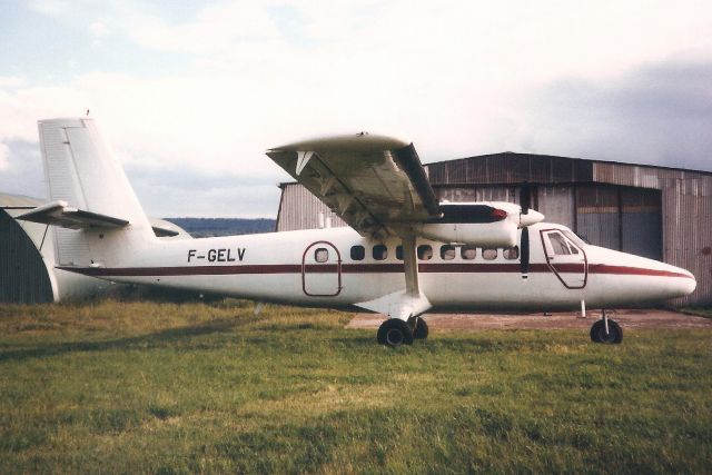 De Havilland Canada Twin Otter (F-GELV) - Seen here in Jun-91.br /br /Reregistered F-OHKF 22-Apr-94,br /exported to South Africa 8-Apr-99 as ZS-OLD,br /reregistered ZS-ORJ 17-Nov-00,br /exported to Tanzania 3-Sep-02 as 5H-MUW,br /reregistered ZS-SBP 11-Feb-08,br /then N469TS 2-Aug-08.