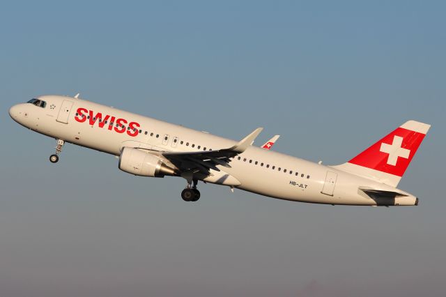 Airbus A320 (HB-JLT) - Sharky Swiss named Grenchen takes off back to Zürich.