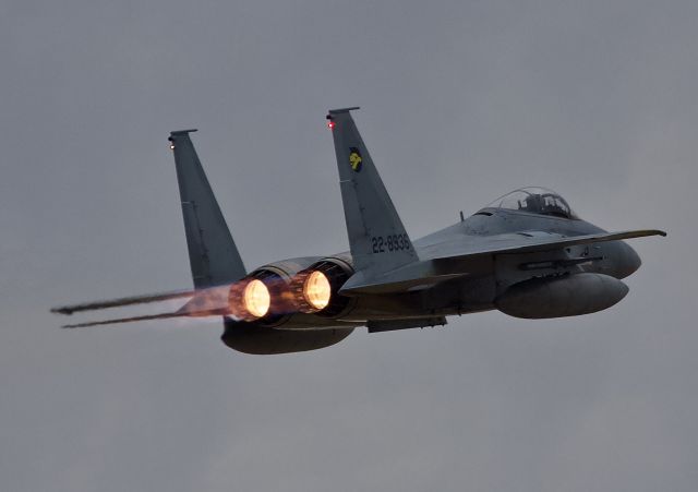 McDonnell Douglas F-15 Eagle (22-8936) - F-15DJ of the 306th Tactical Fighter Squadron departs Hyakuri Airbase for a morning sortie. One of two 306th Eagles that were in and out of Hyakuri for a three day span, perhaps doing dissimilar training with the F-4s based at Hyakuri (please view in "full" for highest image quality)