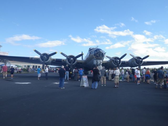 — — - B-17G Nine of Nine sitting on the Ramp at Beverly MA 2013.