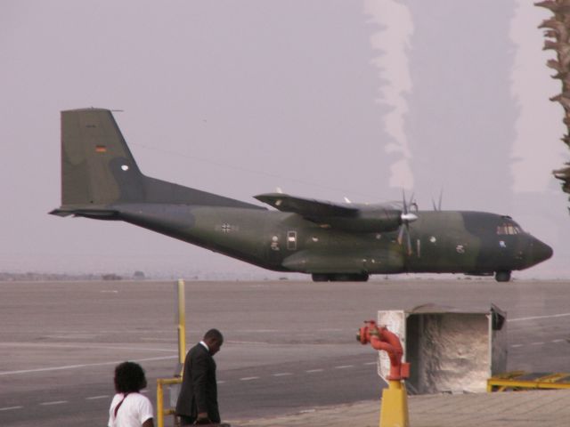 TRANSALL C-160 (GAF5108) - A Transall C-160 with the Reg 51+08 of the German Air Force at WDH airport. Photo made in the evening of 23.09.2009. Referring to AZ Namibia, to this time a visit between German and Namibian soldiers took place. Germans flew to Namibia, and otherwise the Namibians. All did the flights in Transalls. Me personally, I would not like to do such a long distance in a Transall. Please excuse for the poor quality of the pic, it has been done through the terminal glass.