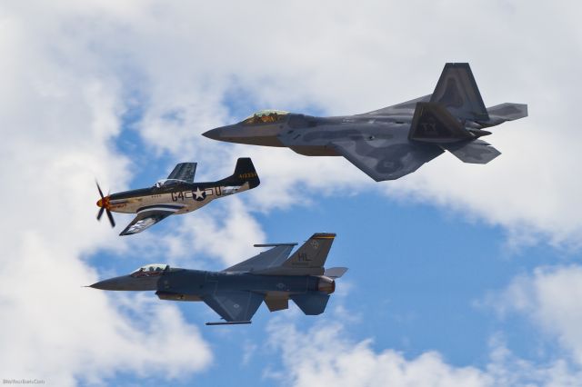 — — - F22, F16 and P51 at the MCAS Miramar Air Show 02 October 2010