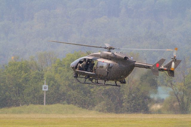 — — - A Eurocopter UH-72A Lakota trains at Fort Indiantown Gap, Pennsylvania.