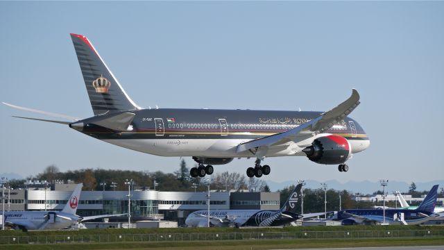 Boeing 787-8 (JY-BAF) - BOE567 on final to Rwy 16R to complete a flight test on 11/11/14. (ln 233 / cn 36112).