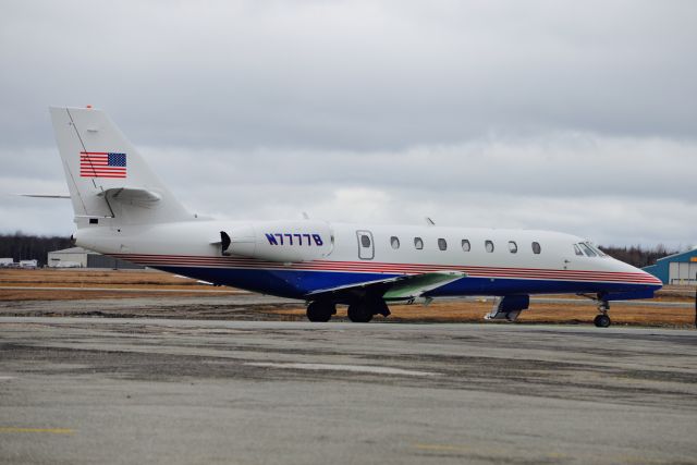 Cessna Citation Sovereign (N7777B) - This jet had a 45 minute refueling stop arriving from Glasgow, Scotland enroute to Appleton, Wisconsin, USA.  Owned by Pioneer Auto and Truck Leasing Inc. of Neenah WI.