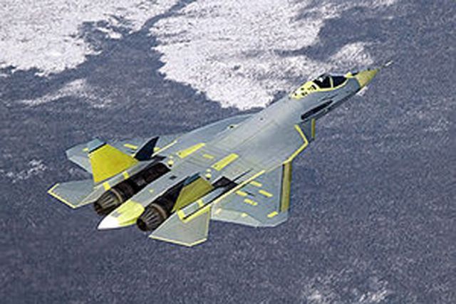 — — - Sukhoit T-50 (PAK FA) Test Flight