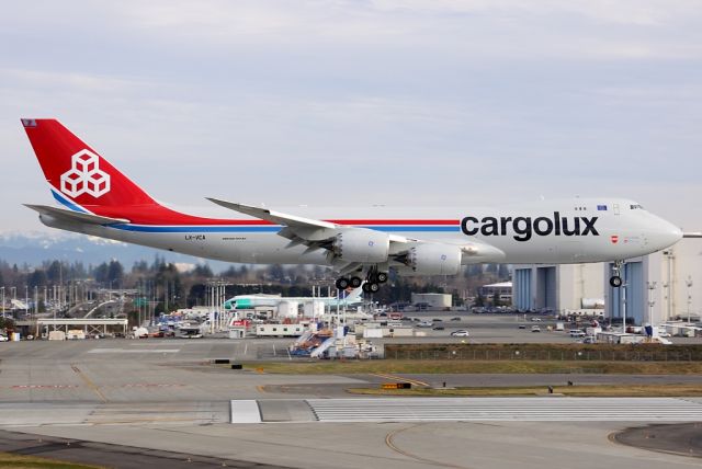 BOEING 747-8 (LX-VCA) - LX-VCA returning to Paine Field after a test flight January 22, 2013.