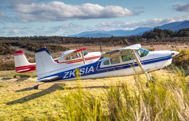 Cessna Skywagon (ZK-SIA) - Te Anau Downs Airstrip in the late afternoon sun.