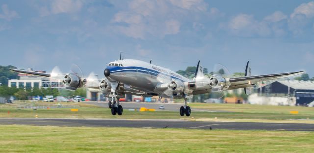 HB-RSC — - The Breitling Super Constellation lifts off at Farnborough 2014