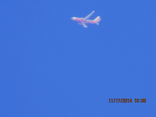 Boeing 737-700 (N797MX) - Southwest Airlines flight 662 from MDW to OKC over Southeastern Kansas at 40,000 feet.