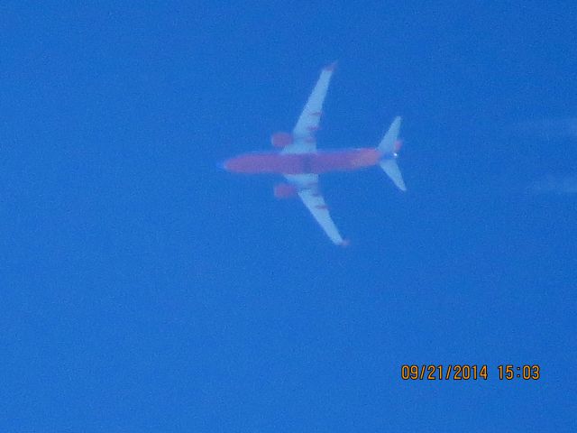 Boeing 737-700 (N7714B) - Southwest flight 2799 from OKC to MDW over Baxter Springs Kansas (78KS) at 41,000 feet.