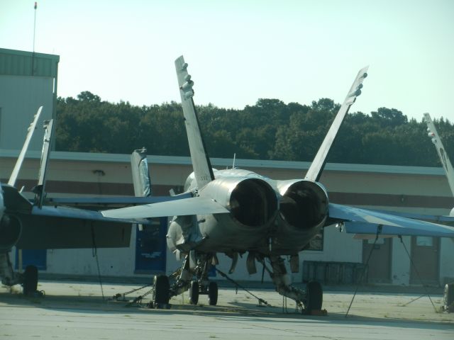 McDonnell Douglas FA-18 Hornet — - An F-18 Of The United States Navy Is Parked On A Ramp With Its Engines Removed