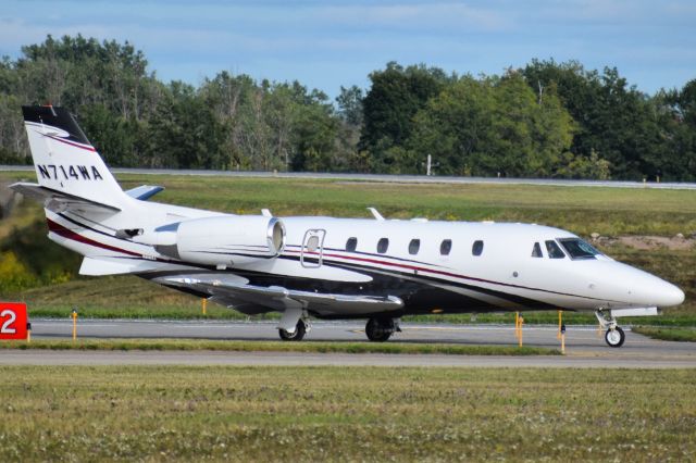 Cessna Citation Excel/XLS (N714WA) - Privately-owned 2016 Textron Aviation C560XL (Cessna Citation 560XL) departing from the FBO Ramp at KBUF