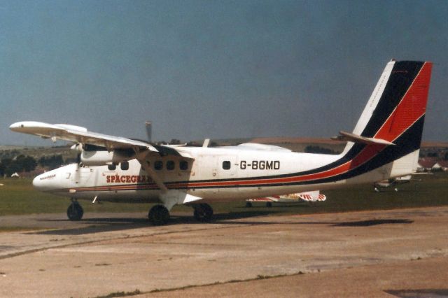 De Havilland Canada Twin Otter (G-BGMD) - Taxiing for departure in Jun-85.br /br /Reregistered ZK-KHA 21-Aug-89,br /exported to Malaysia 8-May-92 as 9M-MDO,br /reregistered C-GKVT 15-May-14,br /then exported to Maldives 19-Mar-15 as 8Q-IAE for Maldivian.