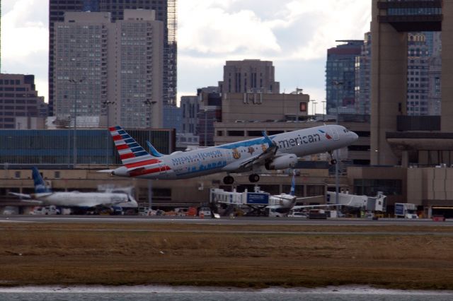 Airbus A321 (N167AN) - American A321 in new special Flagship Valor Livery departing BOS on 4/1/22. 