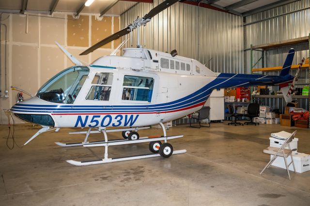 Bell JetRanger (N503W) - N503W chilling in its hangar at Frederick Municipal Airport 