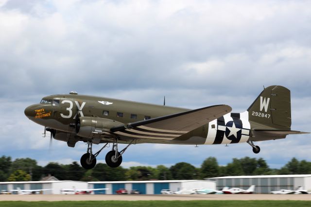 Douglas DC-3 (N88874) - Take-Off at Oshkosh Runway 27 on a cloudy, Normandy Weather Type Day.