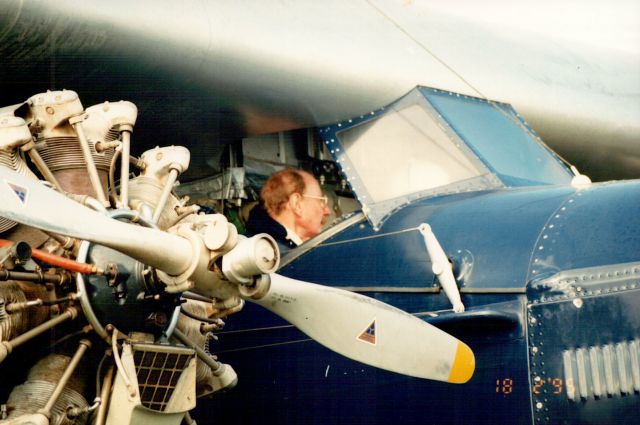 VH-USU — - Bob Hoover going for a flight in Southern Cross Replica at Skyrace in 1995.