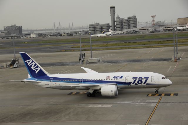 Boeing 787-8 (JA814A) - Taxing at Tokyo Haneda-Intl Airport on 2014/11/27 "Tomodachi Logo"