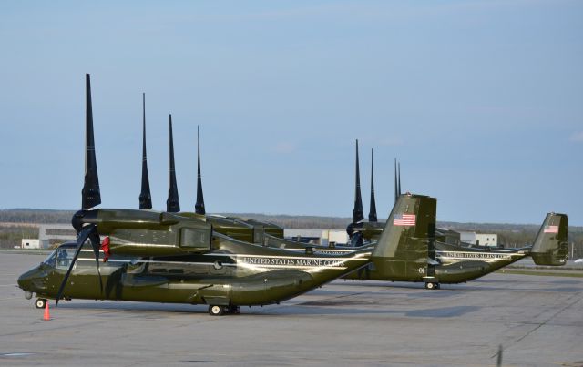 Bell V-22 Osprey (16-8332) - The quiet airport at Gander, Canada was swarmed on May 28, 2015 by 4 Osprey V-22s and 2 KC10 Extender fuel Tankers.  Enroute to the Azores from the USA.