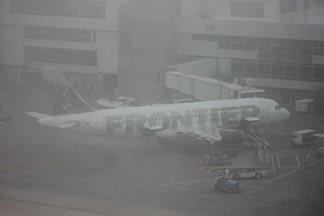 Airbus A320 (N209FR) - Foggy morning at DIA.