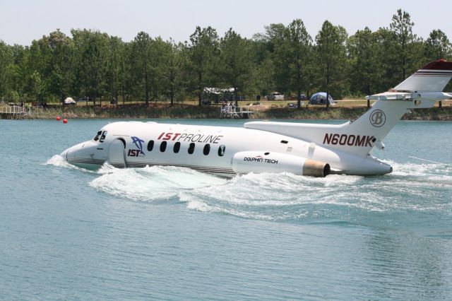 Hawker 800 (N600MK) - A dive park near Athens, Texas was lucky enough to get N600MK and sink it as an attraction underwater. I was fortunate as to dive it later that day. They sealed off some of the electrical systems and were able to run a cable to the surface. Currently the rotating beacon and navigation lights are visible at night.