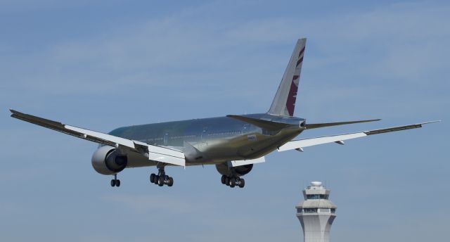 BOEING 777-300 (A7-BAL) - A7-BAL New Boeing 777-3DZER for Qatar Airways on short final at PDX, arriving for paint. Temp Reg N50281