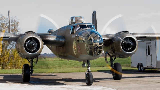 North American TB-25 Mitchell (N898BW) - Tri-State Warbird Museum B-25 starting its taxi to rwy 22 with some nice prop blur!