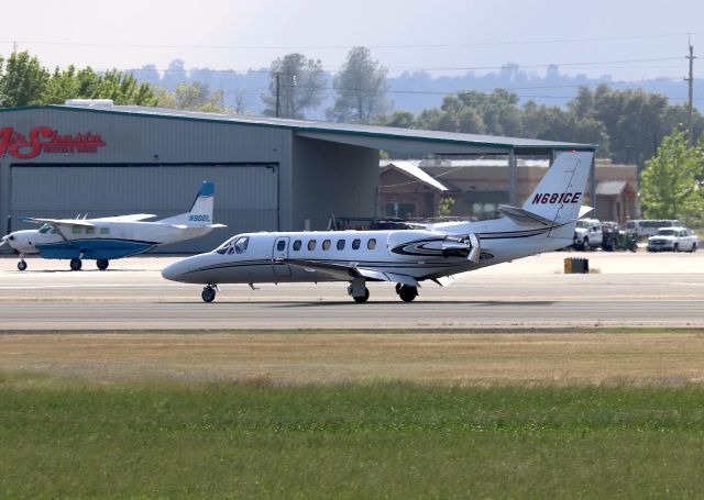 Cessna Citation V (N681CE) - KRDD - Citation V landing Runway 16 at Redding - this photo taken from the Redding Drag Strip stands - Apr 27th, 2018. In 1.5 hours after this photo, it was pouring down rain here. Emersons Corporate aircraft - SIERRA PACIFIC INDUSTRIES (REDDING CA)