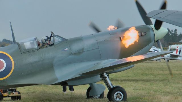 — — - Spitfire PV270. Flight line start at Omaka New Zealand