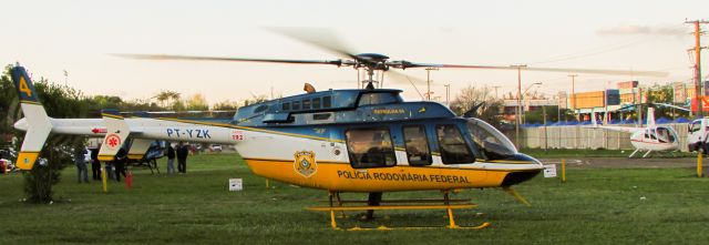 Bell 407 (PT-YZK) - Expointer 2015. Aeronave Bell 407 da Polícia Rodoviária Federal acionando para decolagem após passar o dia em exposição estática no parque.