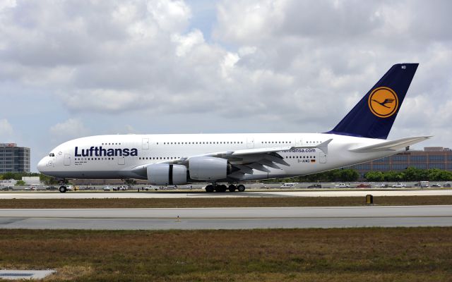 Airbus A380-800 (D-AIMD) - first scheduled landing @ MIA of the A380 drew crowds inside & outside the perimeter of the airport, what a beautiful beast!