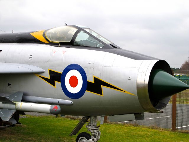 ENGLISH ELECTRIC Lightning — - This decent example of the English Electric Lightning (first ever aircraft capable of achieving supersonic speeds in a vertical climb) originally belonged to 111 Squadron of the Royal Air Force, which operated the model between 1962 and 1972.  It now resides in the Dumfries and Galloway Aviation Museum in Southern Scotland, where this shot was taken in February, 2011