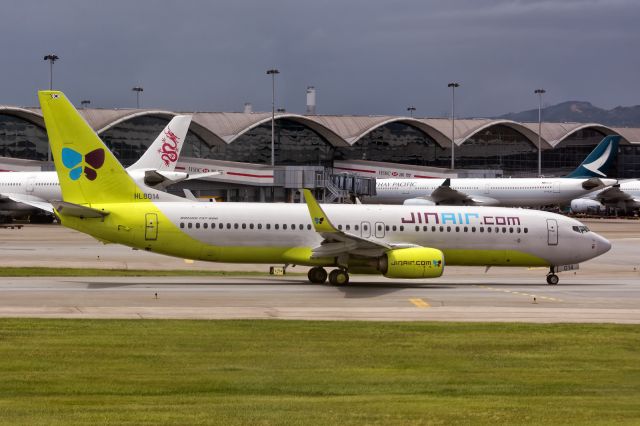 Boeing 737-800 (HL8014) - 18th August, 2019: South Korean Low Cost Carrier Jin Air taxiing for departure from runway 25L at Hong Kong's Chek Lap Kok International Airport. (See http://www.planexplorer.net/Xploregallery/displayimage.php?pid=1745 )