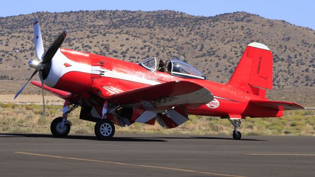 N5588N — - Goodyear F2G-1 "Super Corsair", BuNo 88458, N5588Nbr /br /Only two "Super Corsairs" still remain, after the others crashed, this aircraft is the only one of them in flying condition.br /br /The F2G was intended as a low-altitude interceptor and was equipped with a 28-cylinder, four-row Pratt & Whitney R-4360 air-cooled radial engine.br /br /Pratt & Whitney R-4360 "Wasp Major", 3000HP. The R-4360 was the most powerful reciprocating engine ever installed in a single engine airplane. The rate of climb of the F2G was 7,000 feet per minute, twice the rate of climb of the standard Corsair and higher than the jet fighters of the time.br /br /N5588N raced in the Unlimited class at the Reno Air Races from 2006 to 2008br /br /Unlimited Classbr /Reno National Championship Air Races. 9-16-2007