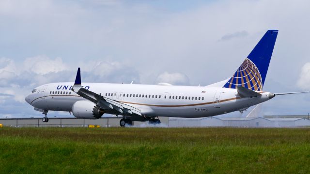 Boeing 737 MAX 9 (N45717) - BOE117 from KRNT makes a touch-n-go on Rwy 34L during an EWA flight on 5.6.20. (B737-9MAX / ln 7523 / cn 43456).