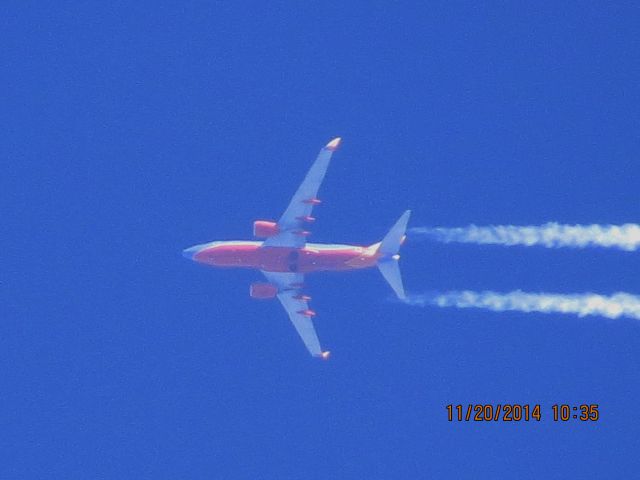 Boeing 737-700 (N737JW) - Southwest Airlines flight 781 from ATL to DEN over Baxter Springs Kansas (78KS) at 38,000 feet.