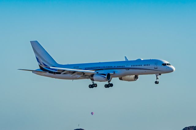 Boeing 757-200 (N801DM) - The Dallas Mavericks 757-200 landing at PHX on 1/25/23. Taken with a Canon R7 and Tamron 70-200 G2 lens.