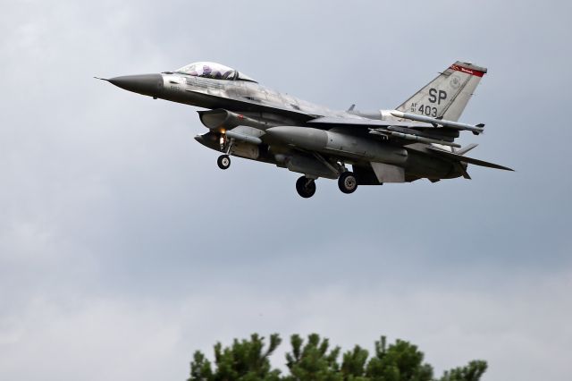 Lockheed F-16 Fighting Falcon — - F-16CJ landing at Lakenheath, UK. Note the glass camo.