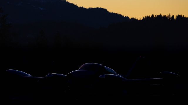 Cessna 310 (N310FJ) - Just the barest hint of a Cessna twin in the last light of sunset at Sandpoint.