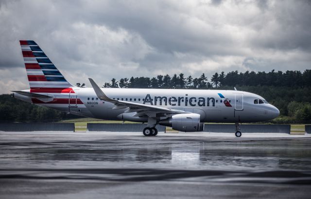 Airbus A319 (N8001N) - American's new Airbus A319 stopping in Bangor for fuel and customs before heading to Dallas.