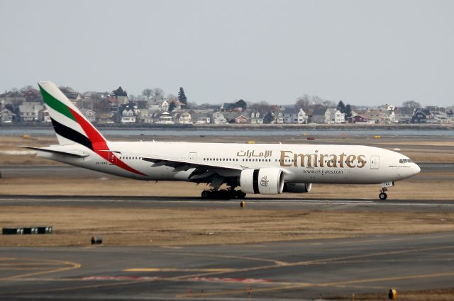 Boeing 777 (A6-EWG) - Emirates flight 237 arriving in Boston on it's inaugural flight from Dubai.